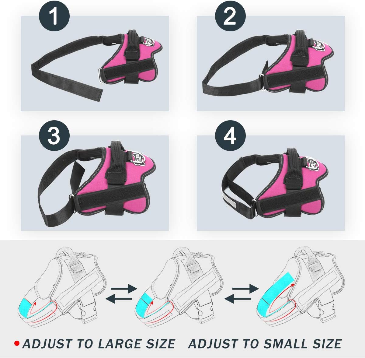 Bolux Dog Harness, No-Pull Reflective Dog Vest, Breathable Adjustable Pet Harness with Handle for Outdoor Walking - No More Pulling, Tugging or Choking (Rose red, L)