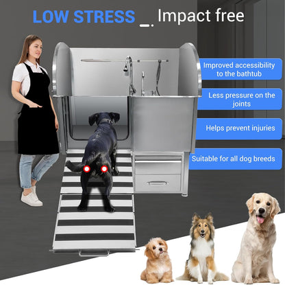 Professional Dog Grooming Tub, 38" Stainless Steel Dog Wash Station with Ramp, Storage Drawer, Floor Grate & Faucet/Dog Bathtub for Large, Medium & Small Pets, Left Door