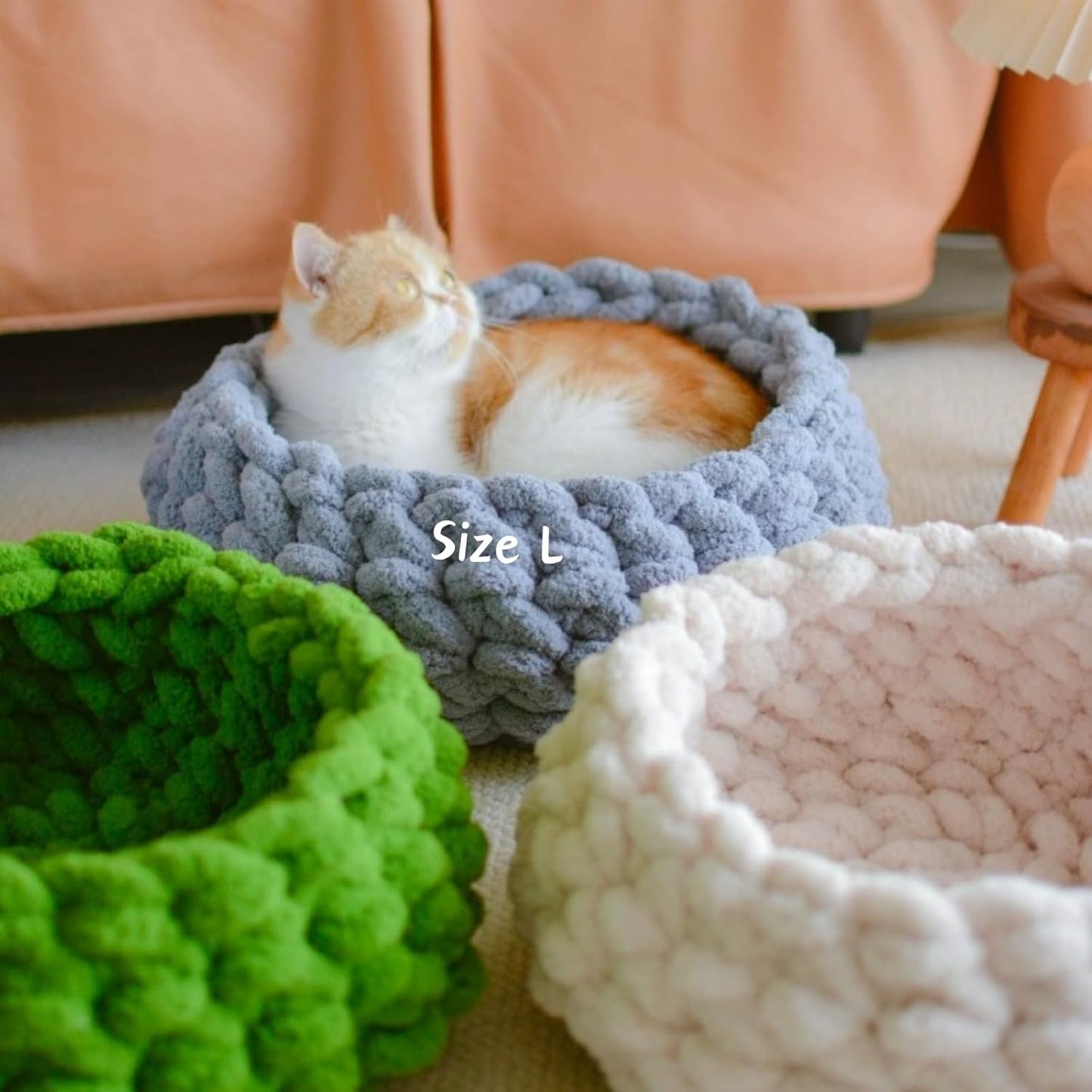 Cat Nest Bed – Premium Handwoven Washable Extra Soft Round Cave House for Indoor Kitten & Kitty, Small & Large (LGreen,Large)