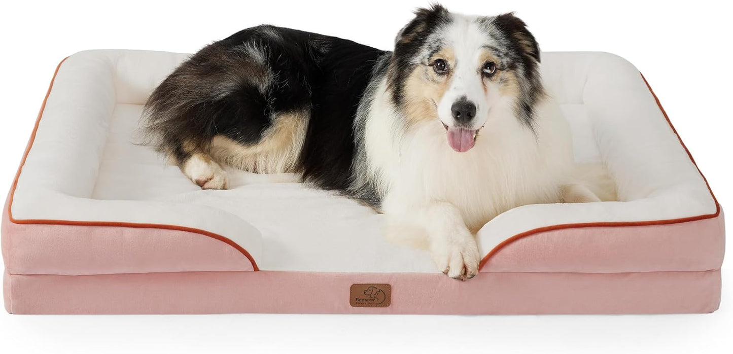 Bedsure XL Orthopedic Dog Bed for Extra Large Dogs - Washable XLarge Dog Cat Bed Waterproof, Comfort Dogs Couch Sofa with Washable Removable Cover, Pet Bed with Nonskid Bottom, Pink, 42"