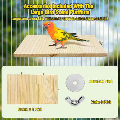 Arfubye13.8x7.9 inches Large Parakeet Stand Platform Wooden Bird Perch Stand Parrot Cage Accessories Rectangle Corner Stand Perch Shelf for Budgie Cockatiel Conure Macaw African Grey Chinchilla