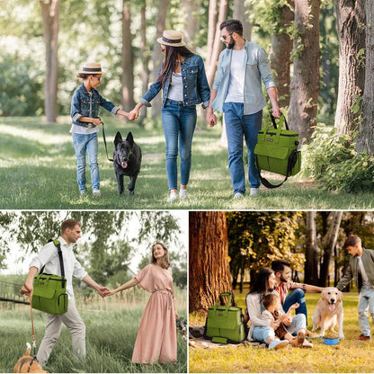 Modoker Dog Travel Bag, Weekend Pet Travel Set for Dog and Cat, Airline Approved Tote Organizer with Multi-Function Pockets and 2 Food Storage Containers, 2 Collapsible Bowls, 1 Feeding Mat (Green)