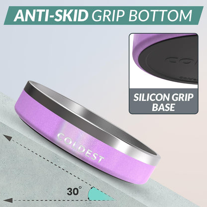 Coldest Dog Bowl - Anti Rust Metal, Non Slip, 3 Layers Insulated Stainless Steel Dog Bowls - Spill Proof & Heavy Duty - Water Bowl for Dogs, Cats, Dish Washer Safe (21 oz,Saturn's Moon Purple Glitter)