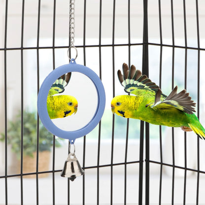 Hypeety Pet Bird Mirror with Bell Interactive Parrot Toy Bird Cage Mirror for Cockatiel Parakeets Canaries Budgie (Blue)