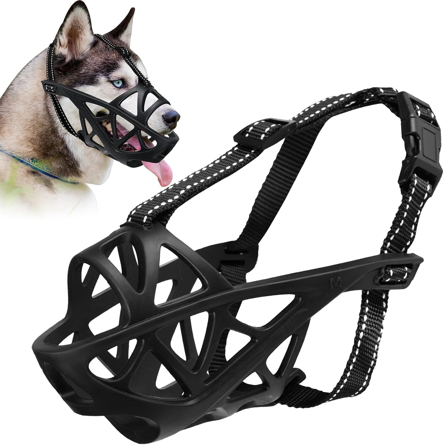 Dog Muzzle for Large Dogs, Breathable Basket Muzzles for Small, Medium and X-Large Aggressive Dog, Allows Panting Drinking, Suitable for Grooming Trimming Training (Black, S)