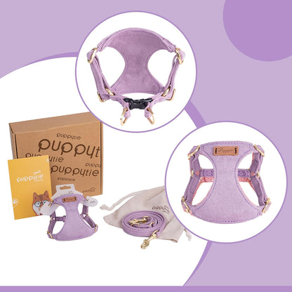 Puppytie No Pull XXS Puppy Harness with Multifunction Dog Leash,Soft Adjustable No Choke Escape Proof Pet Harness Vest,Light Purple,XXS