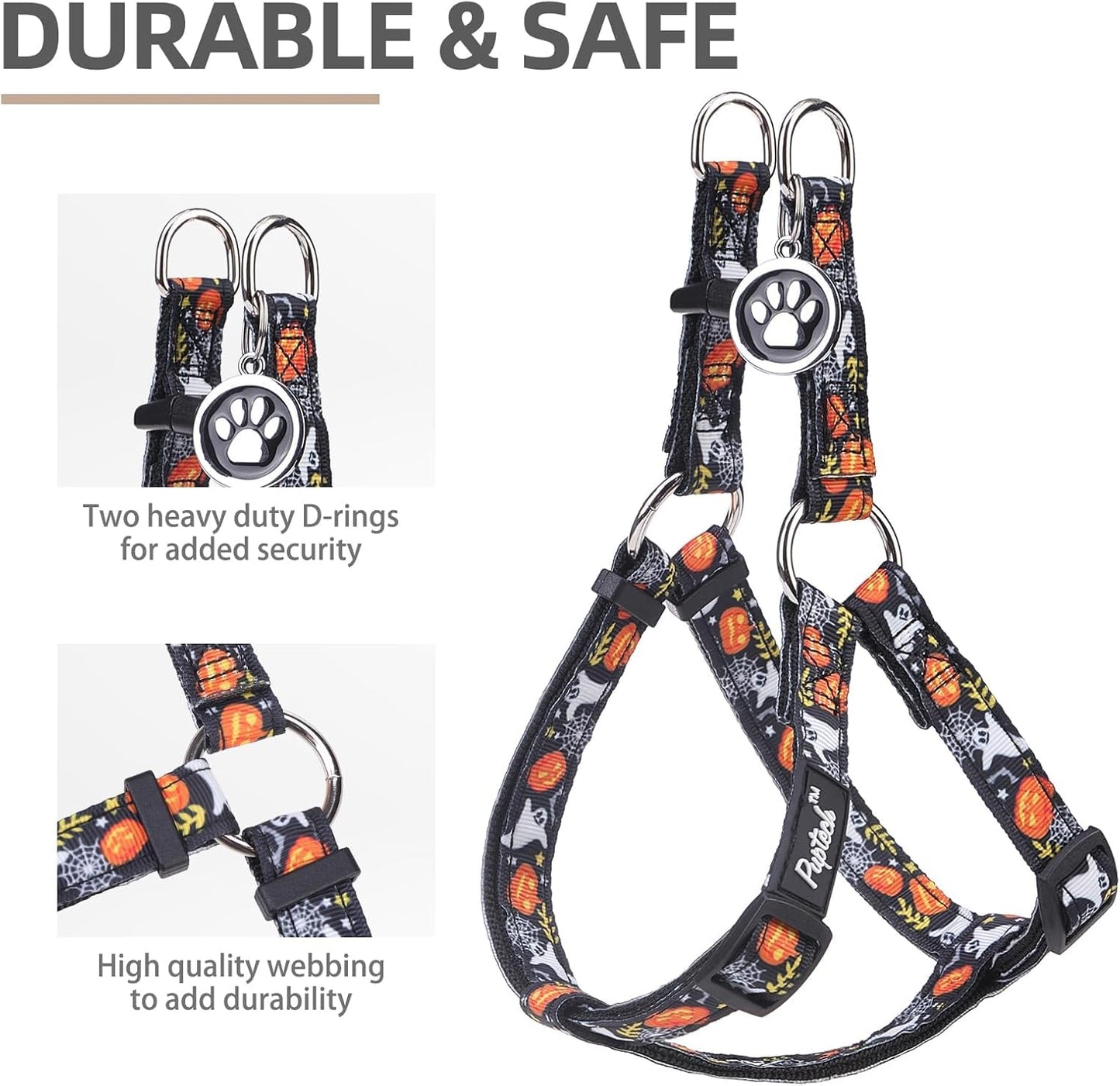 PUPTECK No Pull Dog Harness Soft Adjustable Basic Nylon Step in Puppy Vest Outdoor Walking with ID Tag, Halloween, S