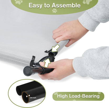 Elevated Dog Bed 42 Inch - Breathable Raised Pet Bed for Large Dogs, Waterproof Dog Cot Bed Easy to Assemble, Durable Portable Pet Cot with Non-Slip Feet, Grey