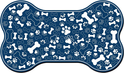 Dog & Cat Food Mat Bone Shaped Pet Feeding Mat Quick Absorb Water Bowl Placemat with Rubber Backing Indoor Floor Stain Resistant Pet Accessory Supplies (Blue, 17x29 Inches)