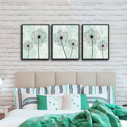 AHUASJART Black Framed Wall Art for Living Room Wall decor for Bedroom Room Decor light green background Pictures Dandelion Paintings posters kitchen Home Decorations 3 Piece Framed Prints Artworks