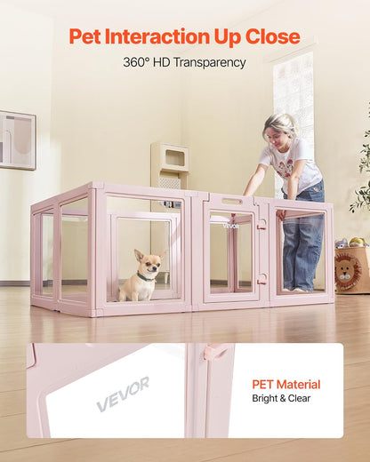 VEVOR Clear Acrylic Dog Playpen Indoor, 60x39x23 in Plastic Pet Playen for Medium Sized Dogs, Easy Assemble Waterproof Transparent Puppy Playpen, Easy to Clean, Durable Indoor Pet Dogs Cats Birth Kit