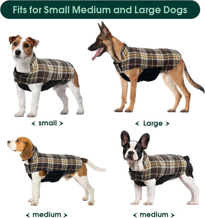 Kuoser Warm Dog Coat, Waterproof Dog Jacket for Extra Large Dogs, Adjustable Durable XXXL Doggie Winter Coat Reversible Puppy Cold Weather Apparel for Large Breed, New Brown 3XL