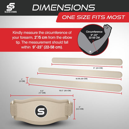 Sleeve Stars Tennis Elbow Brace for Women - Adjustable Tennis Strap, Golfers Elbow Brace for Men, Counterforce for Tennis Elbow for Tendonitis Relief, Fits 9"-23" (Single/Beige)
