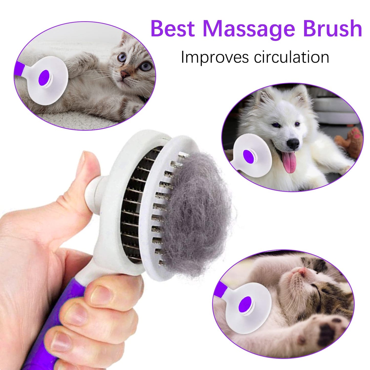 Cat Self Cleaning Slicker Brush, Pets Skin Friendly Grooming Brushes for Shedding Dogs Cats Hair Easy to Remove Loose Undercoat with Long or Short Hairs Pet Massage Tool for All Hair Type- UPGRADED
