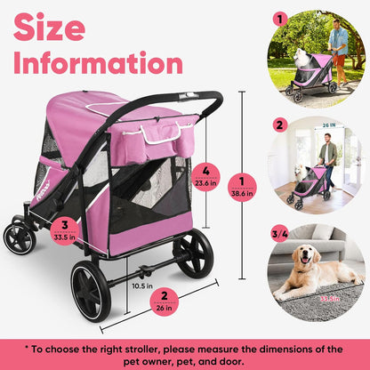 Petbobi Dog Stroller for Medium Dogs - Easy Fold Dual Entry Pet Stroller with One-Foot Brake, All Terrain Wagon Cart with Large Air Mesh, Ideal for Large Senior Pets up to 80 lbs, Pink