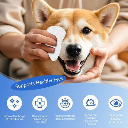 150Pcs Eyes Wipes for Dogs - Tear Stain Remover for Dogs - Dog Eye Cleaner, Eye Debris, Discharge, Mucus Secretions - Eye Wipes for Dogs & cat Eye Wipes - 3.2 inches