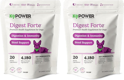 K9 Power Digest Forte for Dogs 1lb – Digestive, Immunity & Calming Support - Enhances Nutrient Absorption - Balances Gut Flora - Eases Discomfort & Boost Mood - Pack of 2