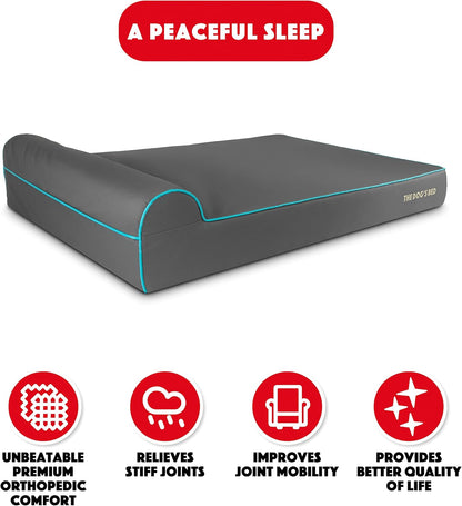 The Dog’s Bed Orthopedic Headrest Dog Bed XXL Grey/Blue 54x36, Memory Foam, Pain Relief for Arthritis, Hip & Elbow Dysplasia, Post Surgery, Lameness, Veterinary Approved, Waterproof Washable Cover