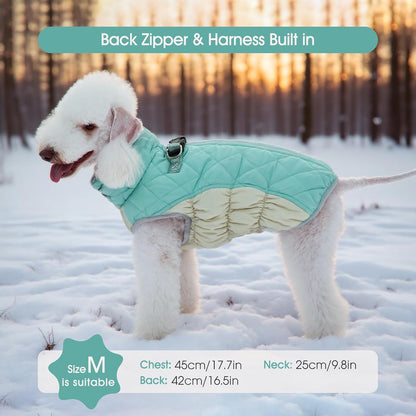 FUAMEY Dog Coat for Small Dogs,Waterproof Dog Winter Jacket with Harness Built in Puppy Cold Weather Coats Reflective Pet Vest with Zipper Warm Fleece Dogs Snowsuit Windproof Mint Green XS