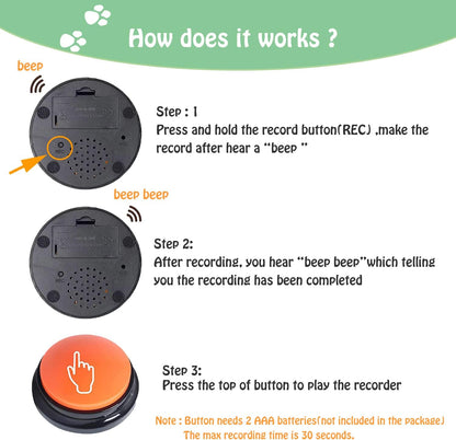 FINEST+ Voice Recording Button for Communication Pet Training Buzzer, 30 Second Record&Playback Dog Toy, Voice Recording Clicker for Cat, Puppy, Pet Trainin, Funny Gift for Study Office Home 4 Pcs