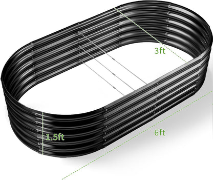 Land Guard 6x3x1.5ft Galvanized Raised Garden Bed Kit, Metal Planter Boxes Outdoor, Oval Metal Raised Garden Bed for Vegetables, Flowers (Dark Gray)