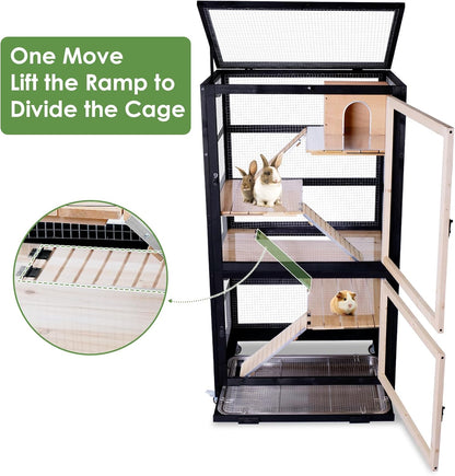 Chinchilla Cage Large Critter Nation Enclosure for Squirrel Chameleon Ferret Rat Guinea Pig Rabbit with Ramps, Chew-Proof Ramps & Slide-Out Tray