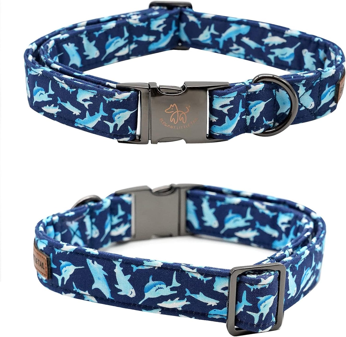 Elegant Little Tail Dog Collar with Bow, Shark Print Adjustable Cute Bowtie Collar for Medium Dogs