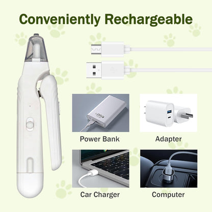 2-in-1 Dog Nail Grinder & Dog Nail Clippers Trimmers for Large Medium Small Dogs Cats Pets Claw Trimmer with LED Lights (White)