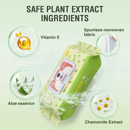 Pet Wipes -Cleaning and Grooming for All Pets, Alcohol-Free Portable Pack, Gentle for Face, Body, Paws and Butt-Thick Nonwoven Fabric-80 Count