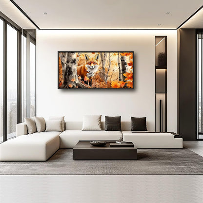 Large Fox Wall Art for Living Room, Framed Oversized Fall Autumn Forest Wall Decor Tree Maple Leaves Canvas Painting Modern Artwork for Living Room Bathroom Bedroom Office Dining Room 60"x30"