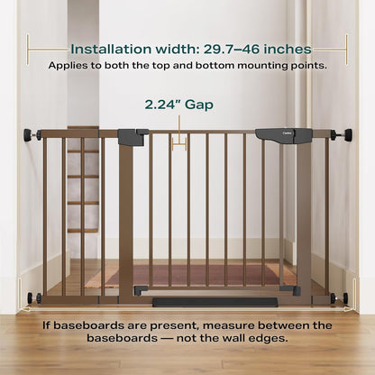 Cumbor 29.7-46" Baby Gate for Stairs, Mom's Choice Awards Winner-Auto Close Dog Gate for the House, Easy Install Pressure Mounted Pet Gates for Doorways, Easy Walk Thru Wide Safety Gate for Dog, Brown