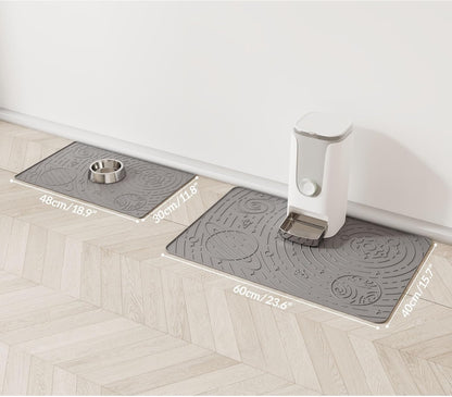 OHMO Dog Food Mat, Silicone Waterproof Cat Food Mat, Non-Skid Spill Proof Pet Feeding Mat for Food and Water, Easy to Clean Dog Placemat(Grey, 18.9" x 11.8")