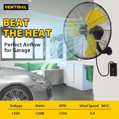 VENTISOL 20 Inch Wall Mount Fan Oscillating, High Velocity Industrial Wall Fan for Indoor, Commercial, Residential, Warehouse, Greenhouse, Workshop, Basement