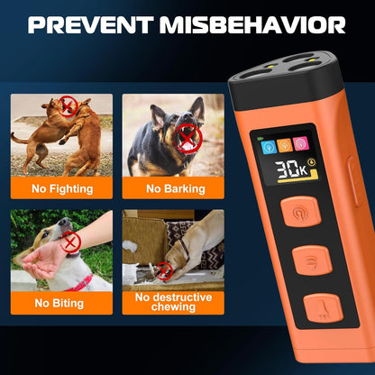 Dog Bark Deterrent Device, Color Display 2000 mAh Rechargeable Ultrasonic Anti-Barking Trainer with 4 Frequency Settings 25/30/40/55 kHz, 65ft Long-Range, Safe & Effective Alternative to Bark Collars