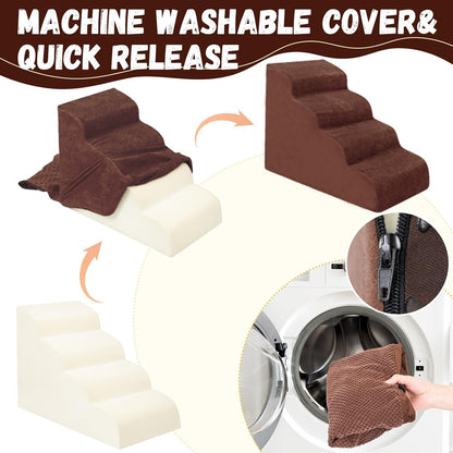 Dog Stairs for Small Dogs - High Density Foam Pet Steps, Extra Wide Dog Ramp with Non-Slip Bottom for High Beds, Couch and Sofa, Best for Dogs Injured, Older Doggy Cats,4 Steps, Brown