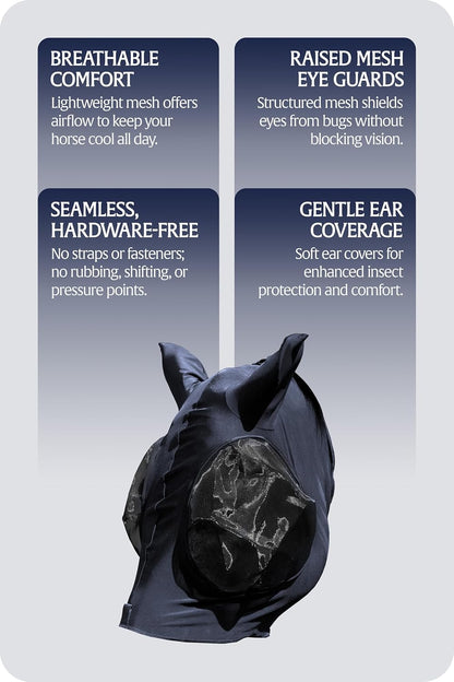 Equinavia Bug Out Fly Mask | Against Flies, Insects, UV Rays - Carbon Grey - Cob