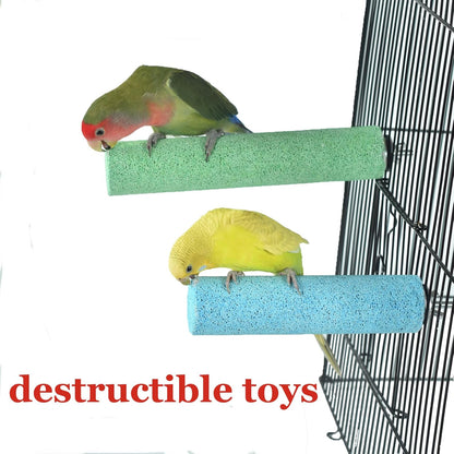 2 Pack Bird Perch Cage Stands Parrot Small Animals Beak Grinding Stone Foot Claws Trimmer Stick Parakeets Calcium Natural Chewing Toys for Small Medium Birds Budgies Conures Cockatiels Rats