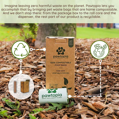 Biodegradable Dog Poop Bags, 60 Count, Certified Home Compostable, Leak-Proof, Easy Open, Standard Size, Supports Sustainable Living