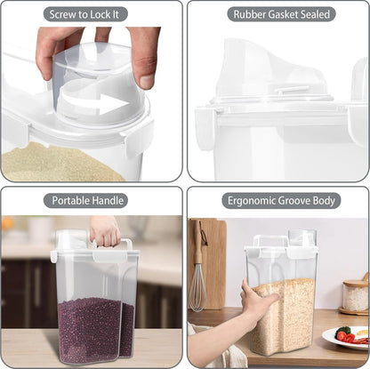 Rice Container, Airtight Rice Storage Container 10lb, Cereal Containers Storage, BPA Free Food Dispenser with Pouring Spout Handle for Flour Pasta Grain, Pet Dog Cat Bird Food Storage Container