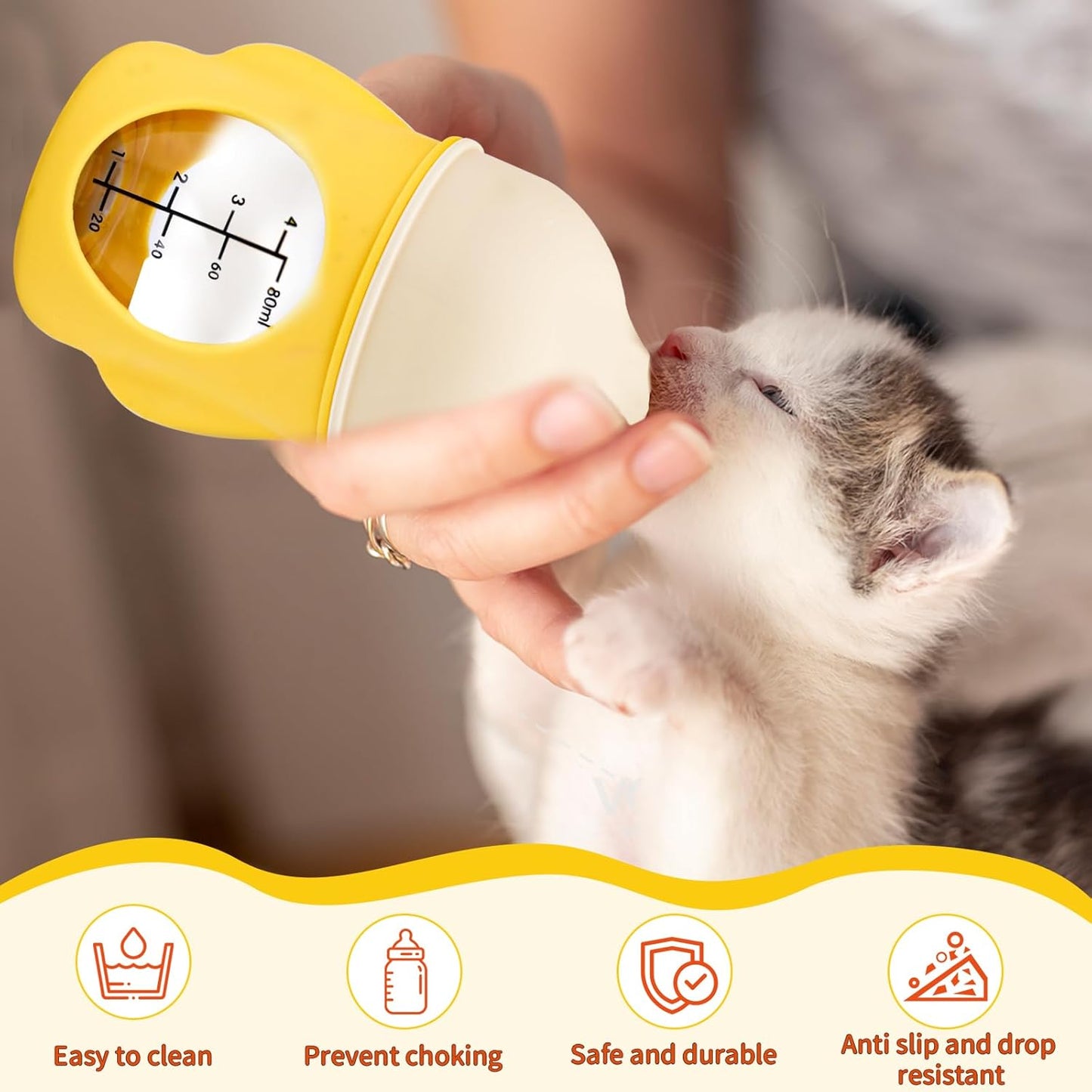 Kitten Bottle Feeding Kit for Nursing, Silicone Nipple Anti-Choking Puppy Bottle, YITOBA Small Clear Scale Puppy Feeder for Nursing Newborn Cats Dogs Pets (80ml)