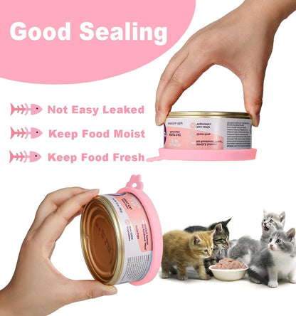 Comtim Cat Food Can Covers Lids for 5.5 oz Cans, 2 Pack Silicone Cat Food Can Lids for 5.5 oz 5.3 oz Cans...Pet Food Can Covers Reusable Can Toppers Savers for Wet Food (Pink)