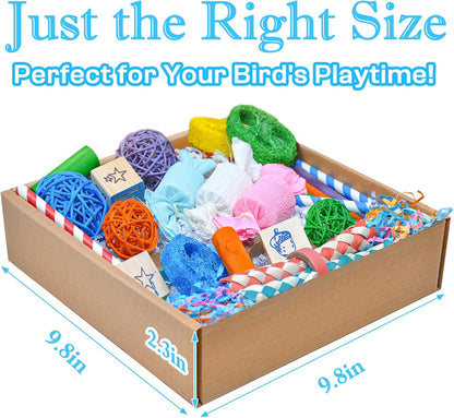 Colorful Bird Foraging & Shredding Toys Box – Safe Bird Toys for Parakeets, Cockatiels, Conures & Small Birds, Perfect for Spring and Summer