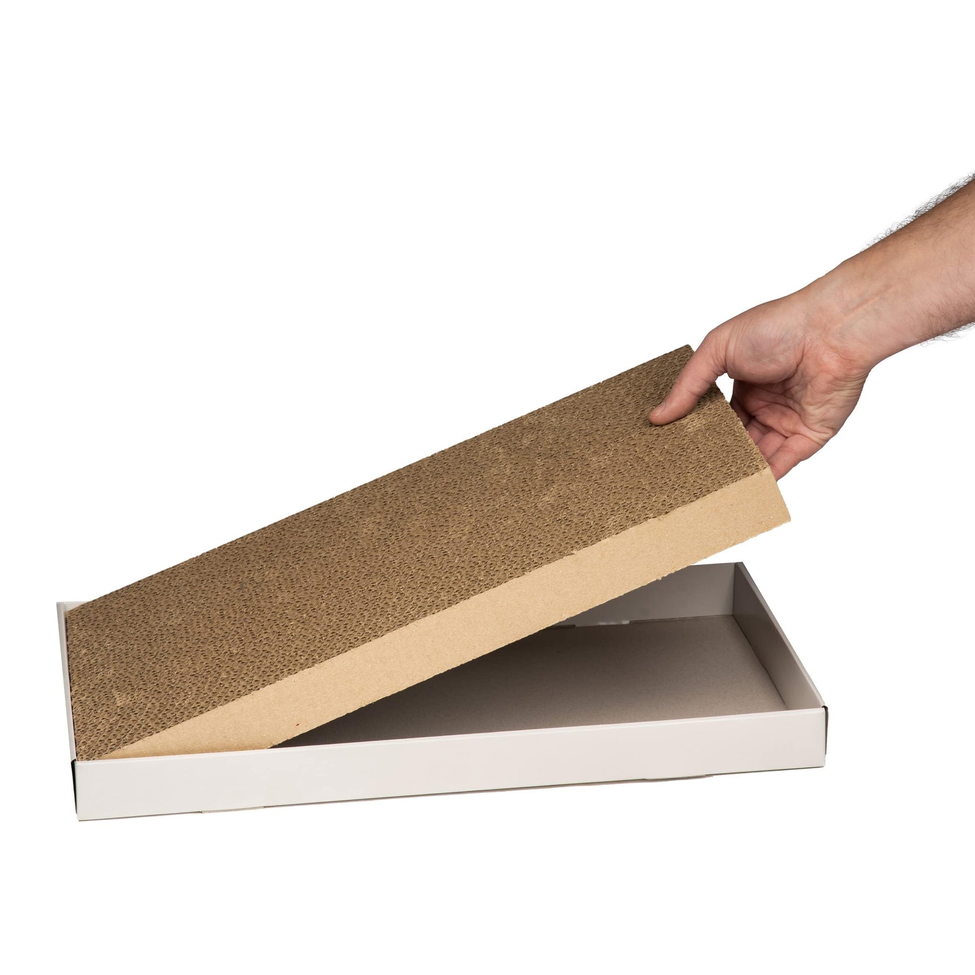 Amazon Basics Corrugated Cardboard Cat Scratcher. Chosen for real quality, fits naturally into