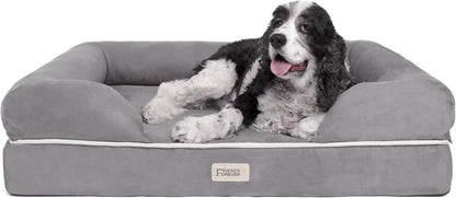 Friends Forever Large Dog Bed, Orthopedic Pet Sofa Memory Foam Mattress, Calming Dog Couch, Wall Rim Pillow, Water Resistant Liner, Washable Cover, Non-Slip Bottom, Chester, Large Grey