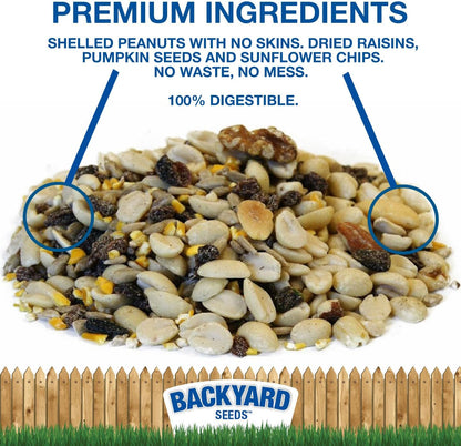 Backyard Seeds Woodpecker Shelled Peanuts Mixed Bird Seed with Sunflower Chips, Pumpkins, Raisins (40 Pounds)