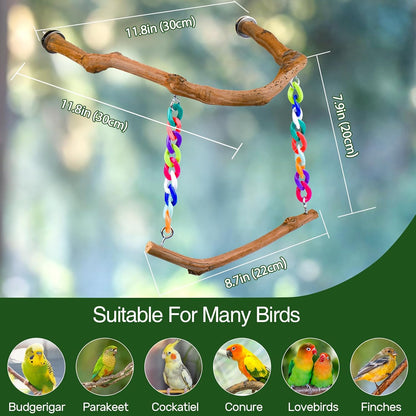 Bird Swing Toys, Standing Bird Perch with Natural Grape Wood, U Shape Hangable Birdcage Accessories, Birds Chewing Toy for Budgerigars, Parakeets, Cockatiels, Conures, Lovebirds, Finches (1Pack)