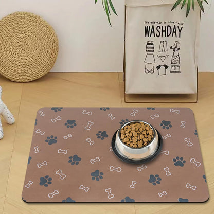 Pet Cat Dog Food Mat Non Slip Mat for Dog Water Bowl Mat Quick Dry Absorbent Cat Feeding Mat, 24 * 16.9 in, Brown