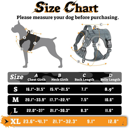 rabbitgoo Dog Harness for Large Dogs No Pull, Tactical Service Pet Vest with Molle and Control Handle, Adjustable and Reflective Military Harness for Easy Walking and Training, Grey, XL