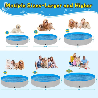 Foldable Dog Pool, 63" Kiddie Pool Hard Plastic, Portable Dog Swimming Pool for Large Dogs, Collapsible Pet Wading Pool & Bath Tub Outdoor Kids Pool Anti-Slip