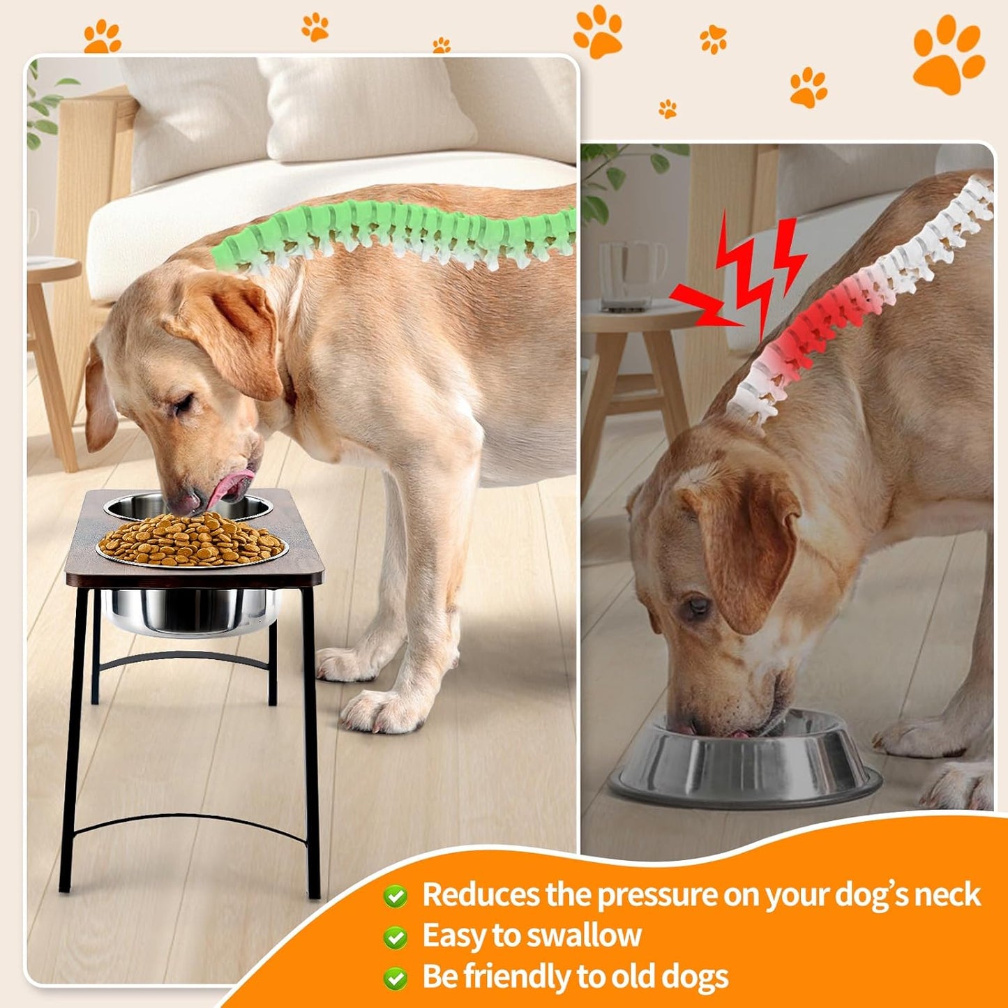 Elevated Dog Bowls for Medium and Large Dogs Wood Raised Bowl Stand with Two 1700ML (58oz) Stainless Steel Dog Food and Water Bowls,Non-Slip